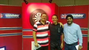 2015-08-29 - Wolverhampton Open - Left to Right - David Neads (Runner Up), Andy Jones (Winmau), Dharam (Tam) Jagpal (Arena Owner).