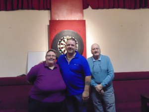 2016-02-07 - Forest of Arden Winter League Sue Kingdon (Organiser), Andy Hutchings (Singles Winner), Trevor Edwrds (League Treasurer)