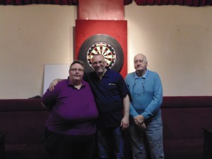 2016-02-07 - Forest of Arden Winter League Sue Kingdon (Organiser), Simon Edwards (Singles Runner Up), Trevor Edwrds (League Treasurer)