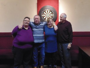 2016-02-11 - Forest of Arden Mixed Doubles Sue Kingdon (Organiser), Julian Harris & Rhonda Moriarty (Runners Up), Trevor Edwards (Treasurer)