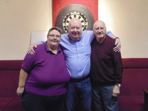 2016-02-11 - Forest of Arden Secretary's Shield Sue Kingdon (Organiser), Dave Duncan (Winner), Trevor Edwards (Treasurer)