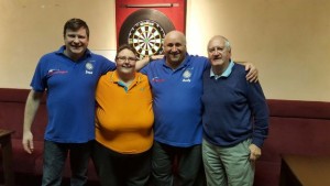 2016-03-29 - Forest of Arden Winter League - Mens Doubles Jason Jennings (Winner), Sue Kingdon (Organiser), Andy Howell (Winner), Trevor Edwards (Treasurer)