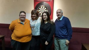 2016-03-29 - Forest of Arden Winter League -Womens Doubles Sue Kingdon (Organiser), Noreen Harris, Courtney Burns (Winners), Trevor Edwards (Treasurer)